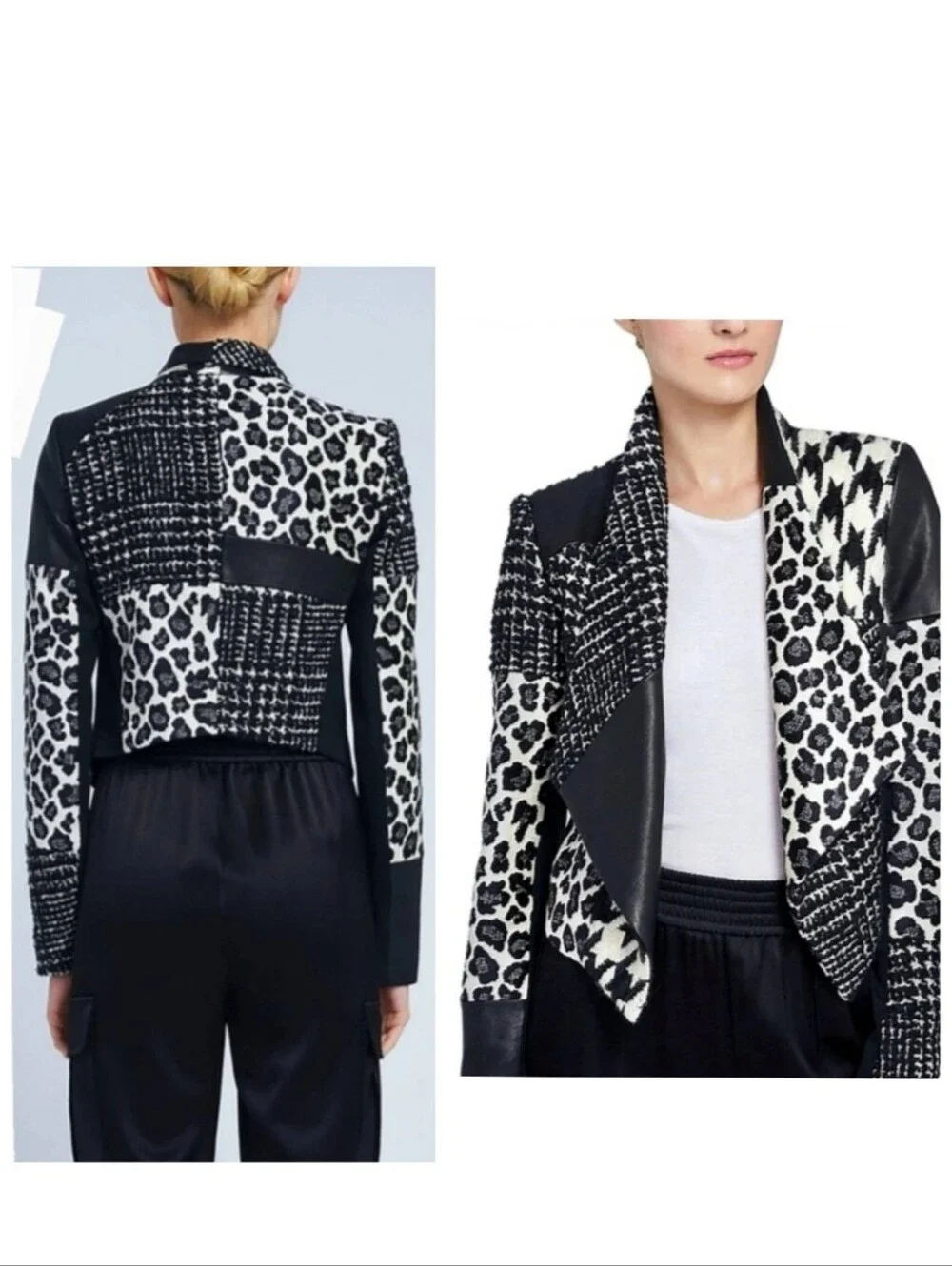 Alice + Olivia Harvey Leather Patchwork Draped Lapel Blazer Size Small $695